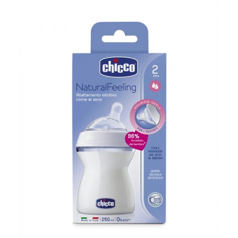 Chicco Natural Feeling шише биберон силикон 2 капки 2М+ 250 мл