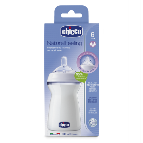 Chicco Natural Feeling шише биберон силикон 3 капки 6М+ 330 мл