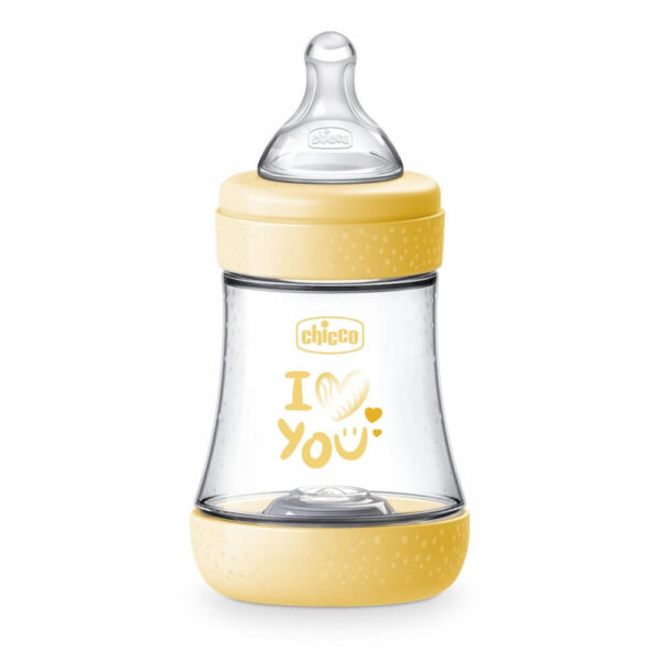 Chicco Perfect 5 Бебешко шише с биберон жълто PP 0М+ 150 мл