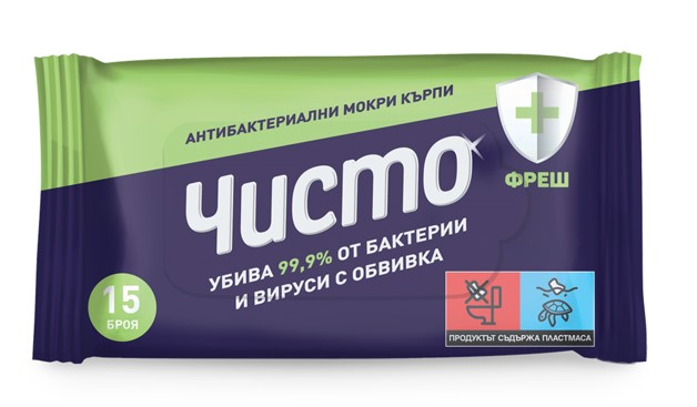 Чисто Антибактериални мокри кърпи Фреш 15 бр