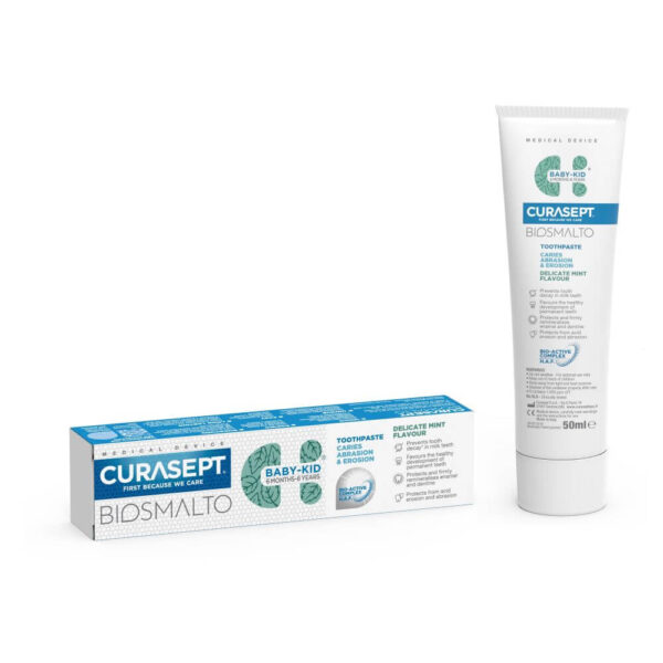 Curasept BIOSMALTO Baby-Kid Детска паста за зъби с вкус на мека мента 6 м-6 г 50 мл