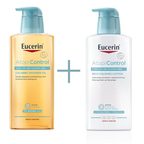 Eucerin AtopiControl Успокояващ лосион за тяло 400 мл + Eucerin AtopiControl Измиващо душ-олио 400 мл Комплект