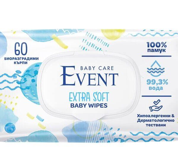 EVENT Baby Extra soft мокри кърпи с 99,3% вода и 100% памук х 60 бр