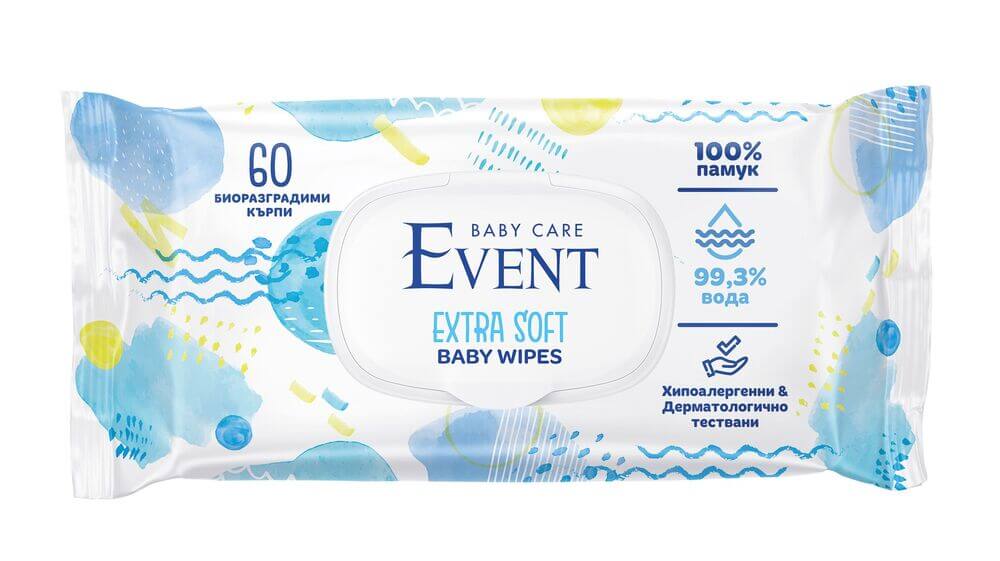 EVENT Baby Extra soft мокри кърпи с 99,3% вода и 100% памук х 60 бр