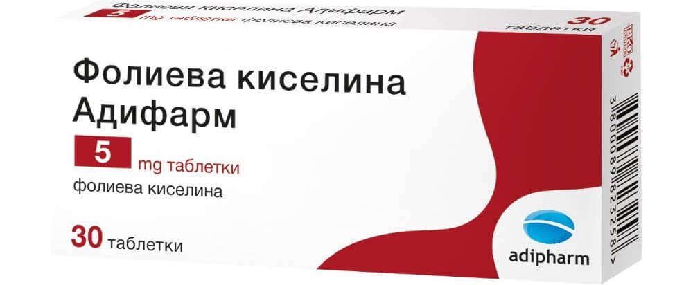 Фолиева киселина при дефицит и анемия 5 мг х 30 таблетки Adipharm
