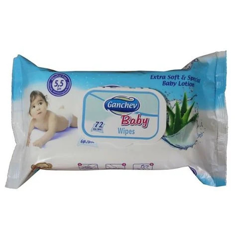 Ganchev Baby Wipes Бебешки морки кърпички с Алое Вера 72 бр