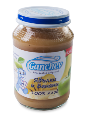 Ganchev Пюре ябълки и банани, 100% плод 4М+ 190 гр
