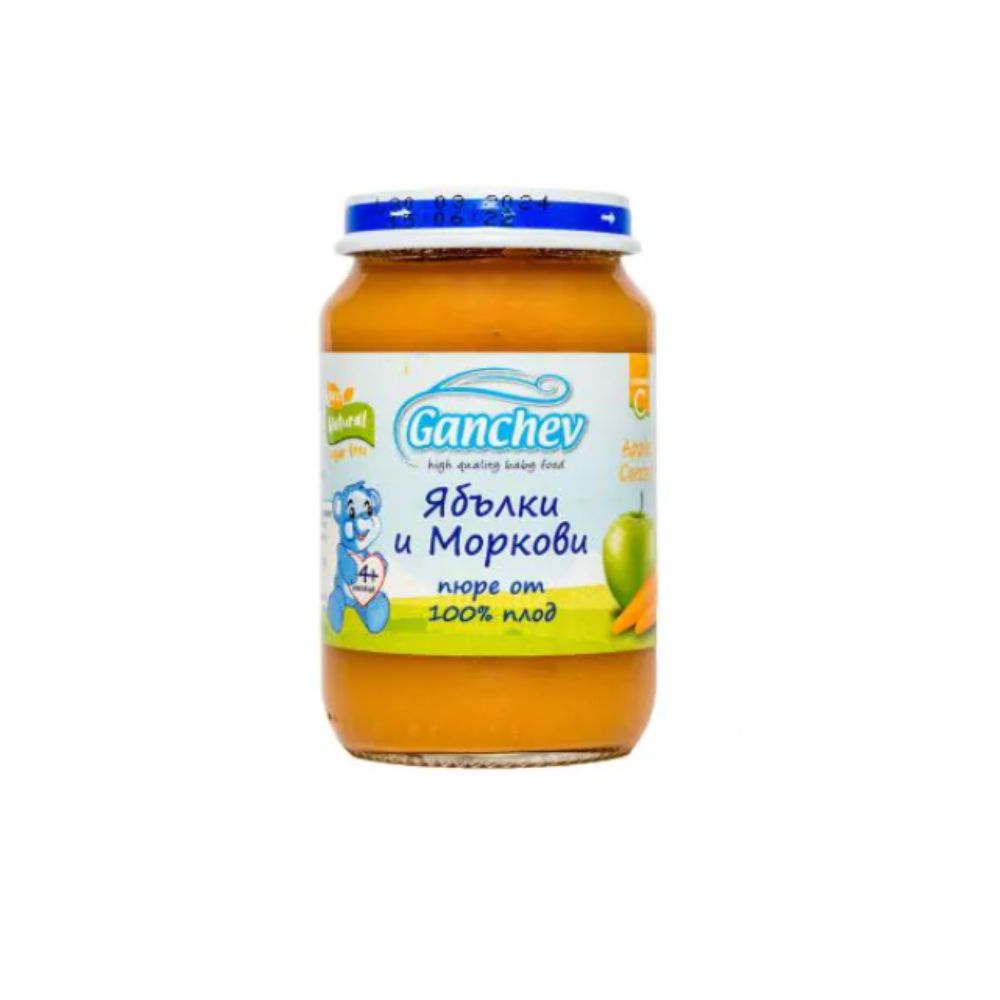 Ganchev Пюре ябълки и моркови, 100% плод 4М+ 190 гр