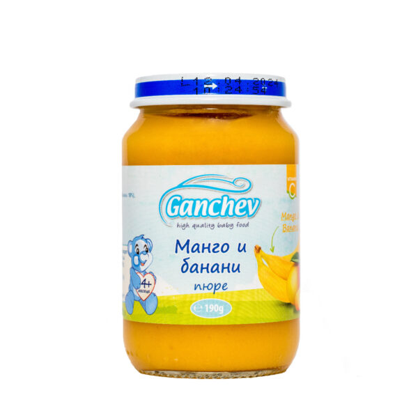 Ganchev Пюре манго и банани, без захар 4М+ 190 гр