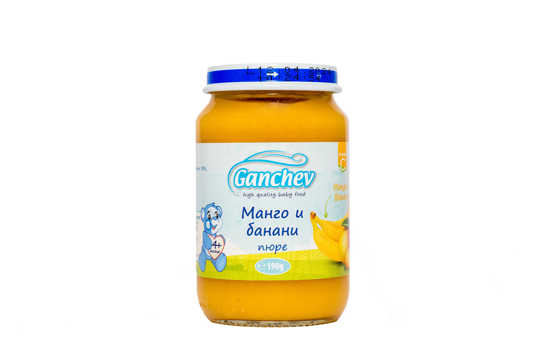 Ganchev Пюре манго и банани, без захар 4М+ 190 гр