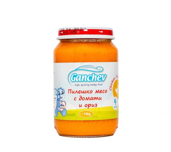 Ganchev Пюре пилешко месо с домати и ориз 4М+ 190 гр