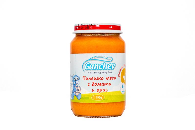Ganchev Пюре пилешко месо с домати и ориз 4М+ 190 гр