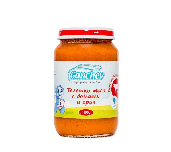 Ganchev Пюре телешко месо с домати и ориз 4М+ 190 гр