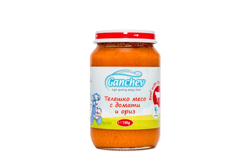 Ganchev Пюре телешко месо с домати и ориз 4М+ 190 гр