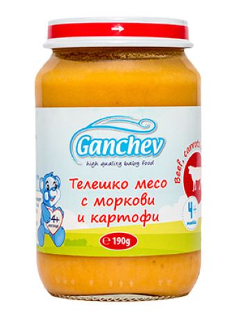 Ganchev Пюре телешко месо с моркови и картофи 4М+ 190 гр