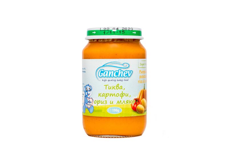 Ganchev Пюре тиква, картофи, ориз и мляко 4М+ 190 гр
