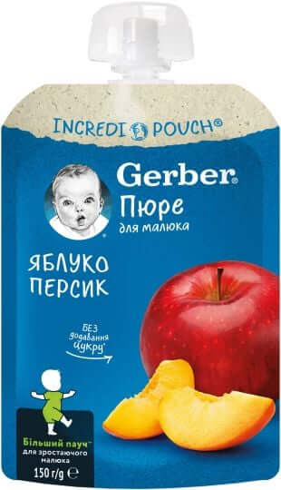 Gerber Organic Плодова закуска ябълка и праскова с кокосов мус 12М+ 150 г