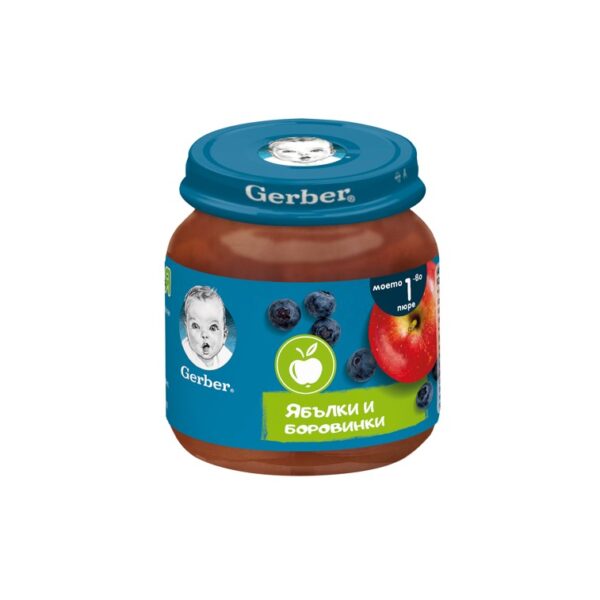 GERBER® Храна за бебета Ябълки и боровинки пюре Моето първо пюре бурканче 125 гр