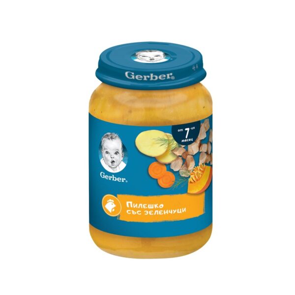 GERBER® Храна за бебета Пилешко със зеленчуци пюре от 7-ия месец бурканче 190 гр