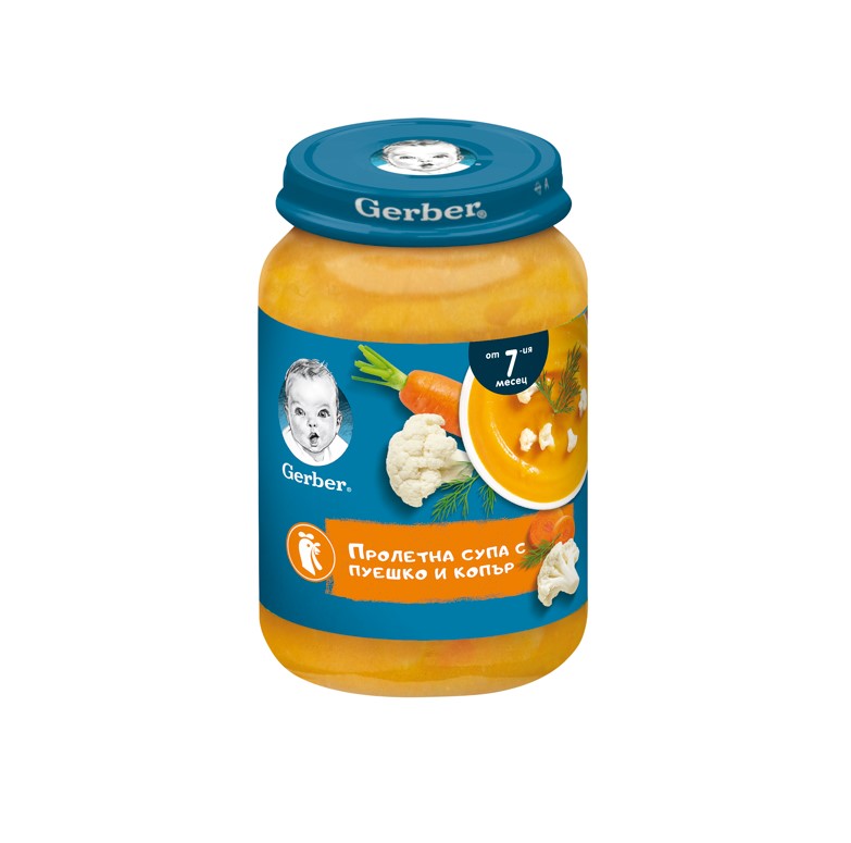GERBER® Храна за бебета Пролетна супа с пуешко и копър пюре от 7-ия месец бурканче 190 гр