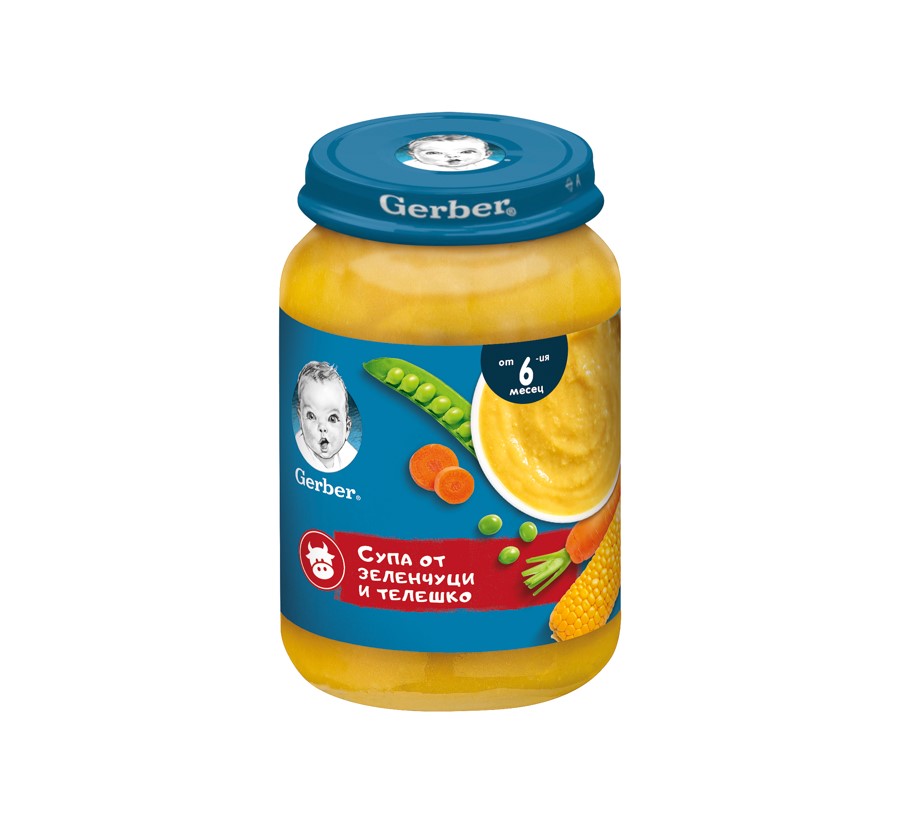 GERBER® Храна за бебета Супа от зеленчуци и телешко пюре от 6-ия месец бурканче 190 гр