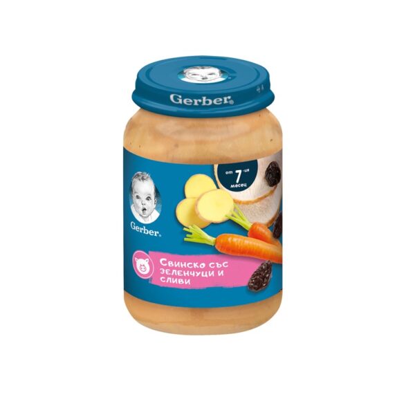 GERBER® Храна за бебета Свинско със зеленчуци и сливи пюре от 7-ия месец бурканче 190 гр