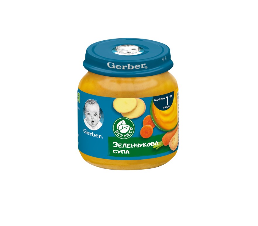 GERBER® Храна за бебета Зеленчукова супа пюре Моето първо пюре бурканче 125 гр