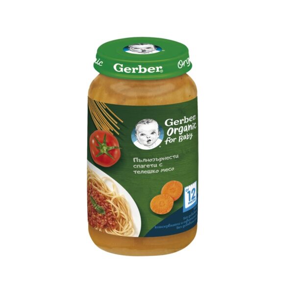 Gerber® Organic Храна за бебета Пълнозърнести спагети с телешко месо от 12-ия месец бурканче 250 гр