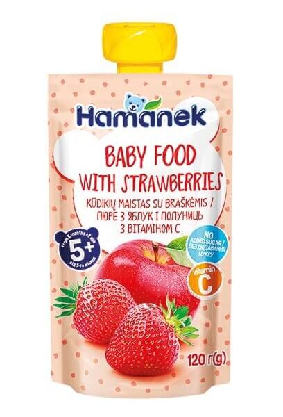Hamanek Пауч с ябълка и ягода 5М+ 120 г