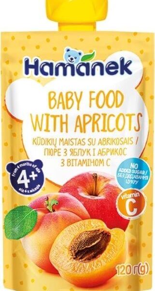 Hamanek Пауч с ябълка и кайсия 4М+ 120 г