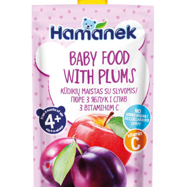 Hamanek Пауч с ябълка и сливи 4М+ 120 г