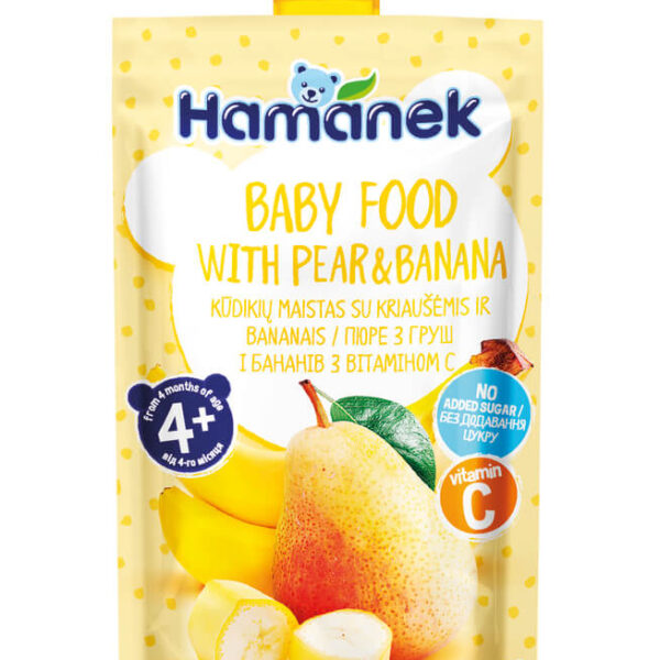 Hamanek Пауч с круши и банан 4М+ 120 г