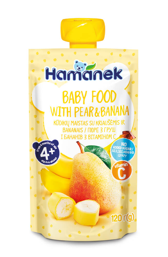 Hamanek Пауч с круши и банан 4М+ 120 г