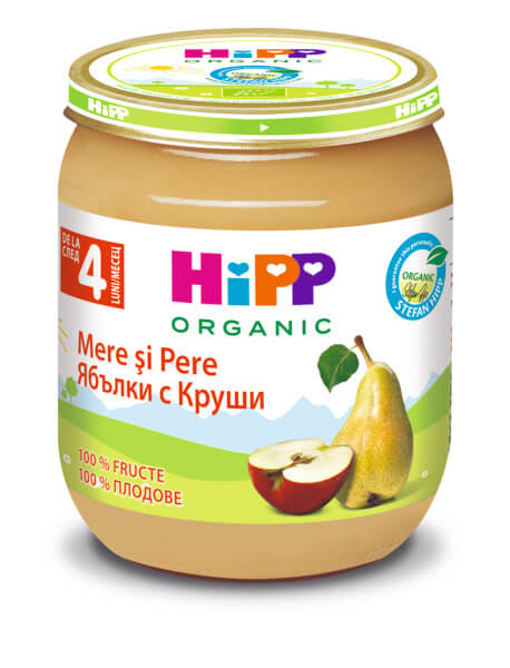 Hipp Био пюре ябълки и круши 4М+ 125 г