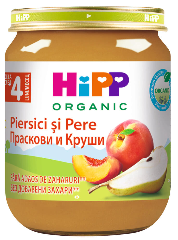 Hipp Био пюре праскови и круши 4М+ 125 г