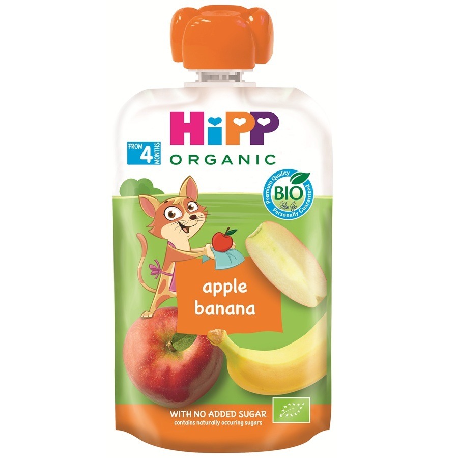 Hipp Organic Забавна закуска ябълка и банан 4М+ 100 г