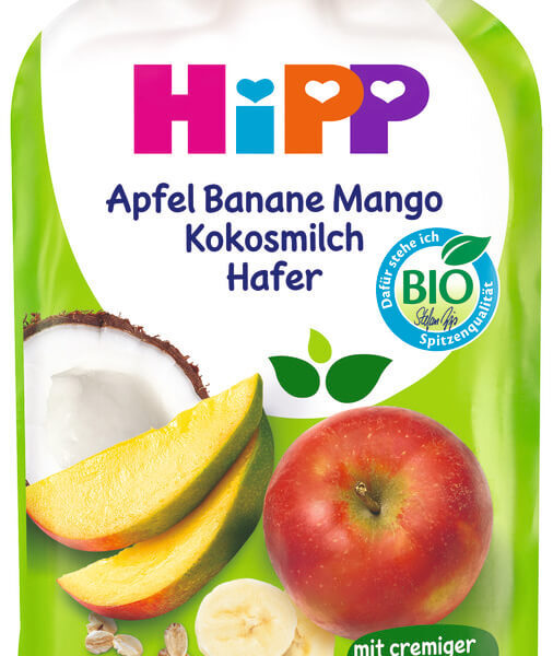 Hipp Organic Забавна закуска с ябълка, банан, манго, кокосово мляко и овес 12М+ 100 г