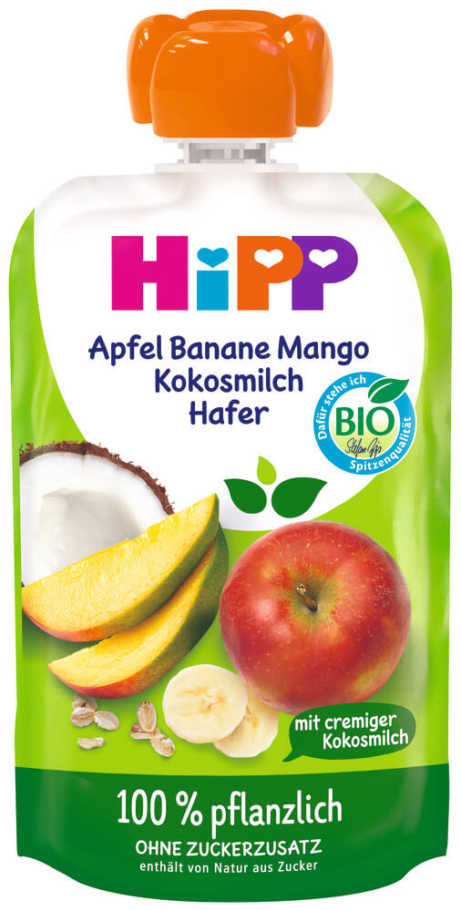 Hipp Organic Забавна закуска с ябълка, банан, манго, кокосово мляко и овес 12М+ 100 г