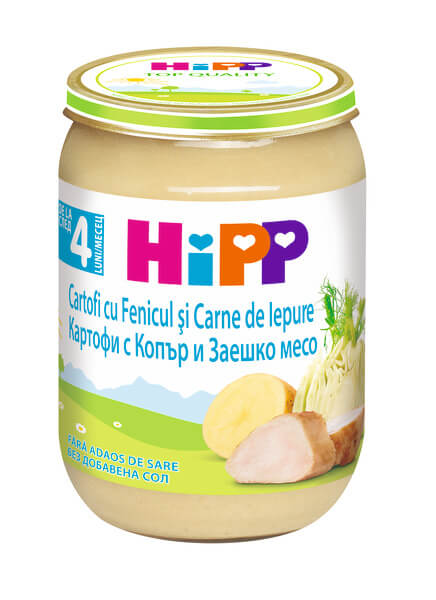 Hipp Пюре картофи, копър и заешко 4М+ 190 г