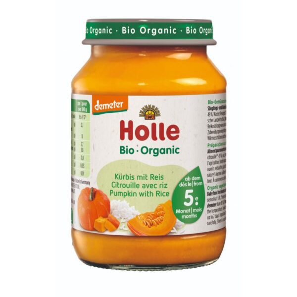 Holle Био пюре тиква с ориз 4М+ 190 гр