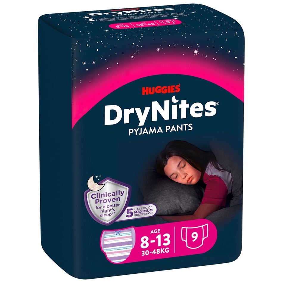 Huggies DryNites Гащи пижама 8-13г, 30-48 кг, момиче х 9 бр