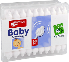 Medica Baby Cotton Buds Клечки за уши с ограничител за бебета 60 бр