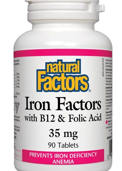 Natural Factors Iron Factors with B12 & Folic Acid за здравословни нива на хемоглобин в тялото 35 мг х 90 таблетки