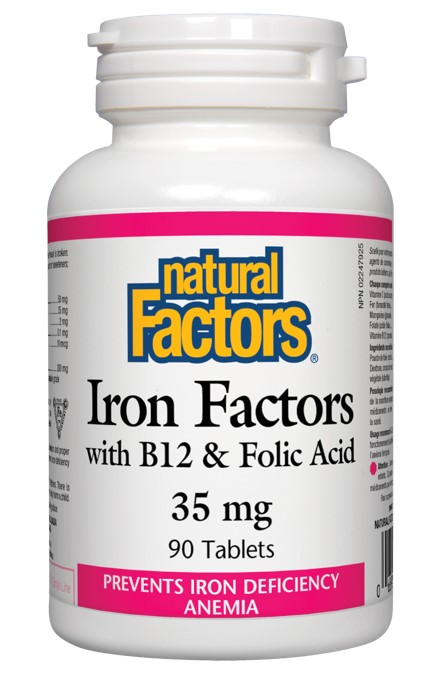 Natural Factors Iron Factors with B12 & Folic Acid за здравословни нива на хемоглобин в тялото 35 мг х 90 таблетки