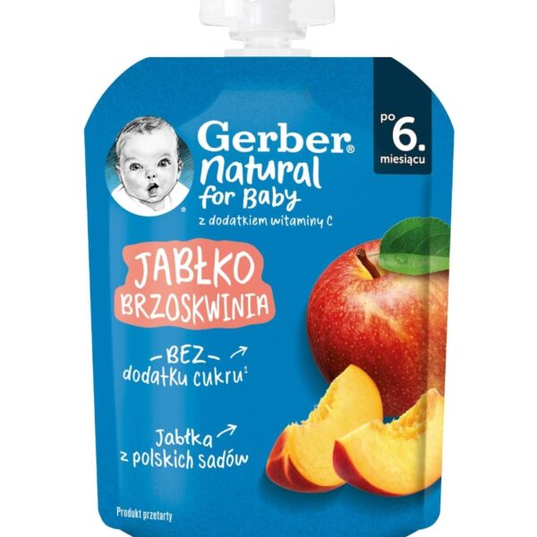 Nestle Gerber Пауч Плодова закуска с ябълка и праскова 6м+ 80 гр