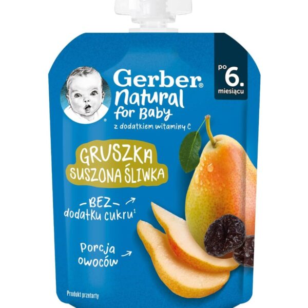 Nestle Gerber Пауч Плодова закуска с круша и сушени сливи 6м+ 80 гр