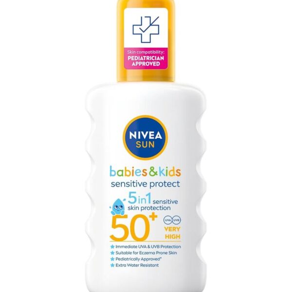 Nivea Sun Babies & Kids Sensitive Protect Детски слънцезащитен спрей за чувствителна кожа SPF50+ 200 мл
