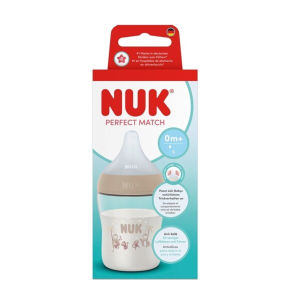 Nuk Perfect Match Temperature Control PP Шише със силиконов биберон S 0M+ Маймуна бежова 150 мл