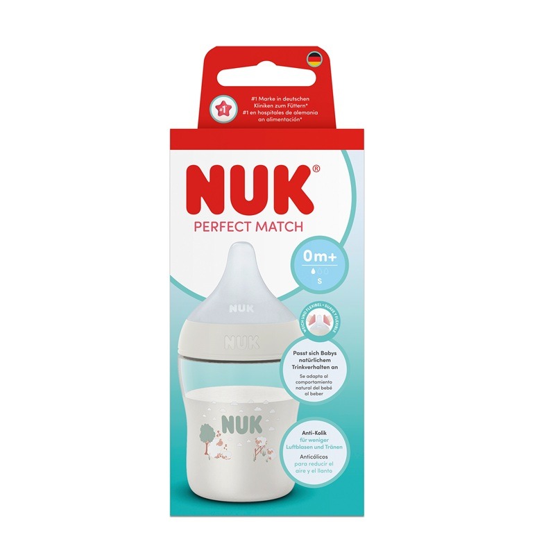 Nuk Perfect Match Temperature Control PP Шише със силиконов биберон S 0M+ Овца зелена 150 мл