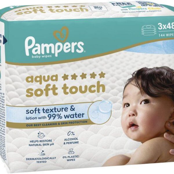 Pampers Aqua Soft Touch Мокри кърпи 3 x 48 броя Комплект